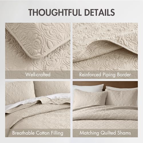 Madison Park Quebec Queen Size Quilt Bedding Set - Ivory, Damask