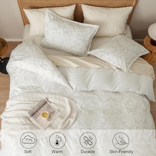 PHF Ultra Soft Floral Duvet Cover Queen Size, 90"x90", Paisley-Beige