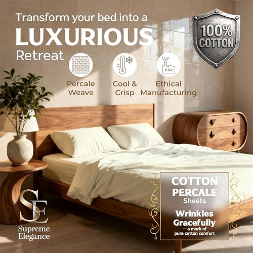 SUPREME ELEGANCE Cotton Twin Size Sheets Set Light Ivory True Grip