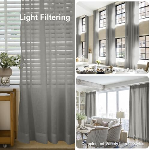 Macochico Sheer Curtains 108 Inches Long Linen Texture Pinch Pleated