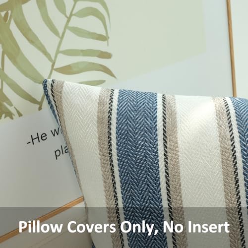 JOJUSIS Pack of 2 Stripe Throw Pillow Covers, Blue, 22 x 22 Inch