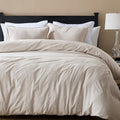 WDCOZY Beige Full Size Jacquard Duvet Cover Set with Zipper Closure