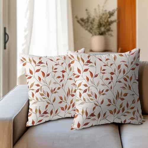 Kawani Fall Leaves Pillow Covers, 18x18 Inch, Set of 2
