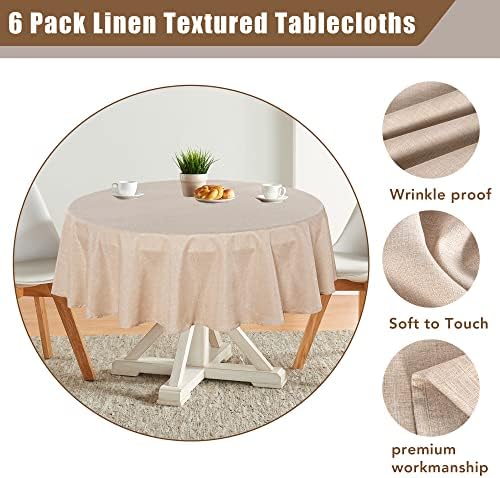 Fitable 6 Pack Beige Linen Round Tablecloths 90 Inch for 36"-72"