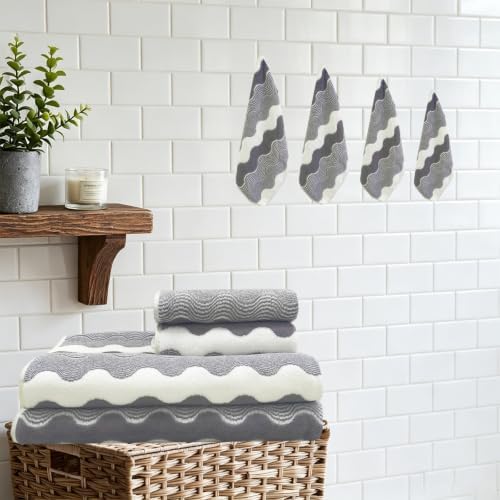 ABREEZE Wave Stripe Pattern Towel Set, Grey, 8pc