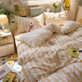 LifeTB Vintage Striped Duvet Cover Set King Size, 3 Pieces Blush Beige