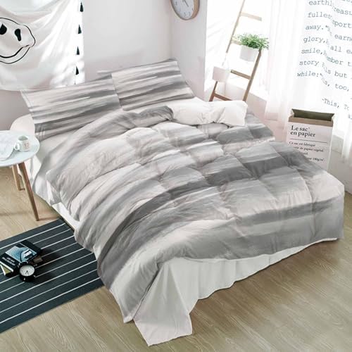 Duvet Cover Set Queen, Abstract Grey Texture Pattern 3 Piece Bedding