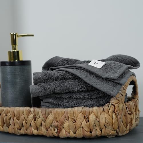 Tens Towels 60 Piece Washcloths Set, 12x12 Inches, Dark Grey