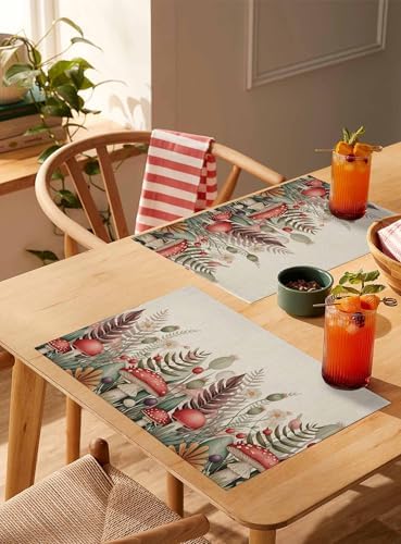 Placemats Set of 8, Mushroom Vintage Woven Placemat, Linen Place Mats