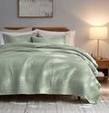 palassio 100% Cotton Striped Channel Quilt Set King Size, Sage Green