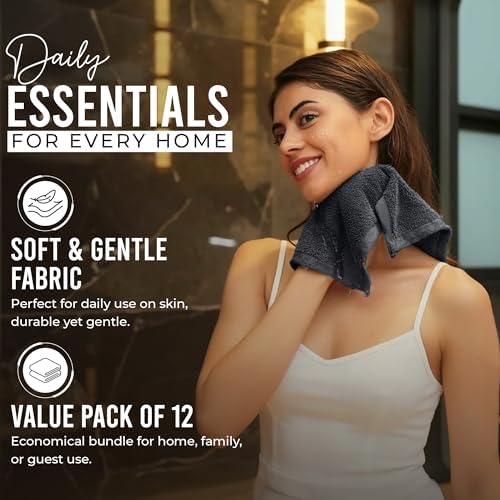 RIVERSIDE 12 Pack Premium Wash Cloths, 12x12 in, 600 GSM, Dark Gray