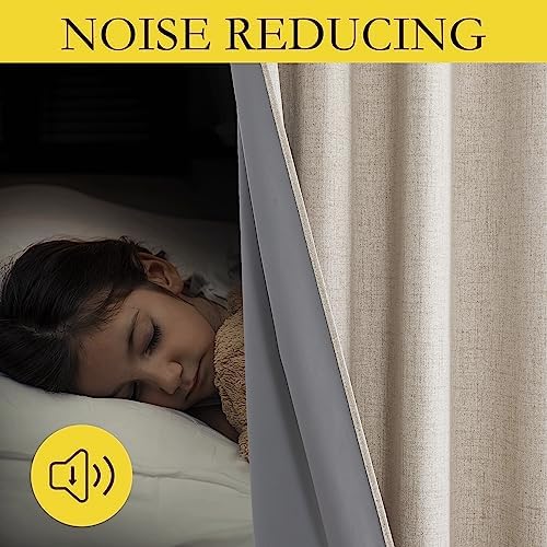 NICETOWN Oatmeal Bedroom Full Blackout Linen Curtain Panels Set of 2