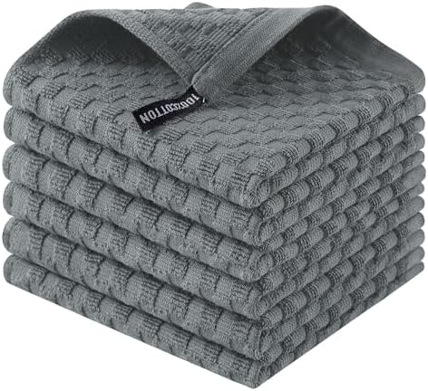 Homaxy 100% Cotton Terry Dish Cloths, 12"x12", 6-Pack, Dark Grey