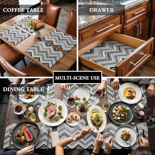 Cotton Linen Placemats for Dining Table Set of 8 Grey Chevron