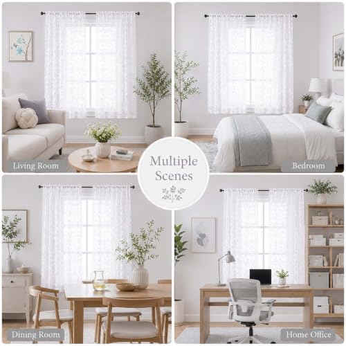 Chyhomenyc White Sheer Curtains 63 Inch Length 2 Panels Set, Light