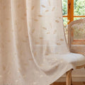 AmHoo 2 Panels Embroidered Leaf Faux Linen Curtains 170GSM Light