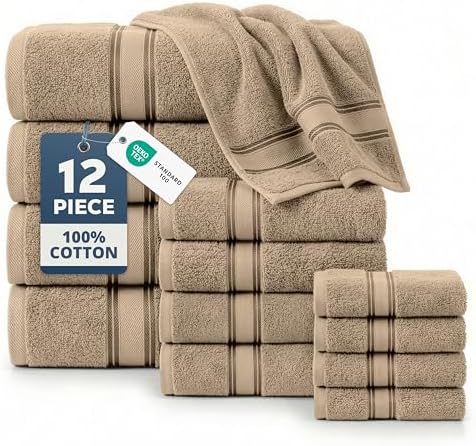 LANE LINEN Bath Towel Set Absorbent Quick Dry 100% Cotton 12 Piece