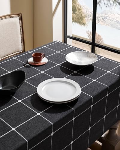 ZeeMart Grid Embroidered Square Hemmed Tablecloths 60x60in, Charcoal
