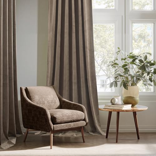 StangH Taupe Velvet Curtains 84 Inches Long 2 Panels Luxury Elegant