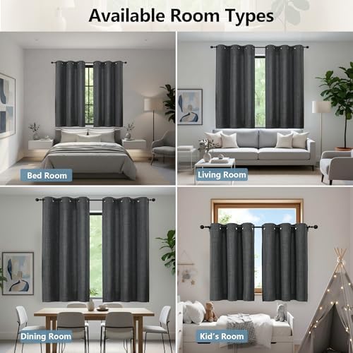 Chyhomenyc Coal Black Curtains 96 Inch Length 2 Panels, Light