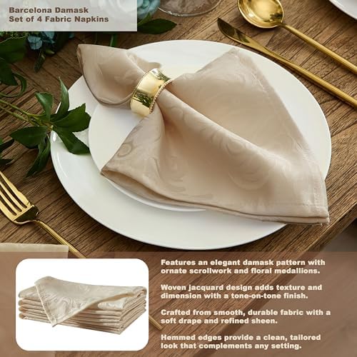 Newbridge Barcelona Damask 70 Inch Round Tablecloth, Golden Beige