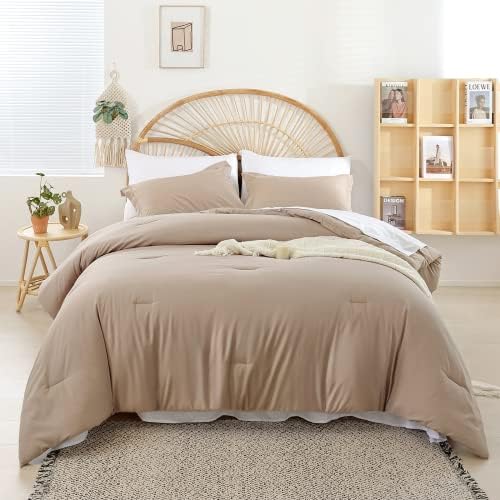 weigelia Queen Comforter Set with Sheets - Taupe 7 Piece Bed in a Bag