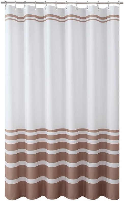 GASIYU Modern Taupe and White Waterproof Stripe Fabric Shower Curtain