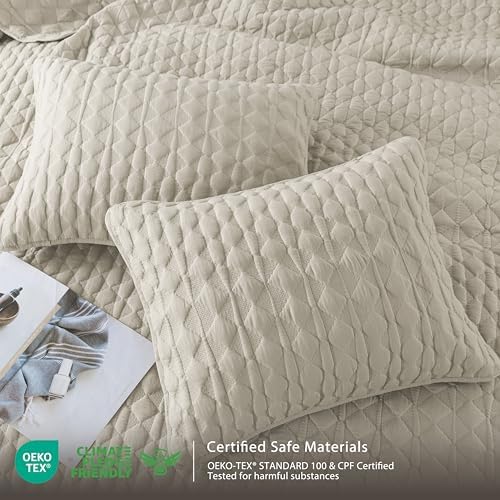 WDCOZY Light Beige Quilt King Size Bedding Set with 2 Pillow Shams