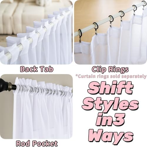 MYSTIC-HOME Sheer Curtains 84 Inches Long - 2 Panels White Sheer