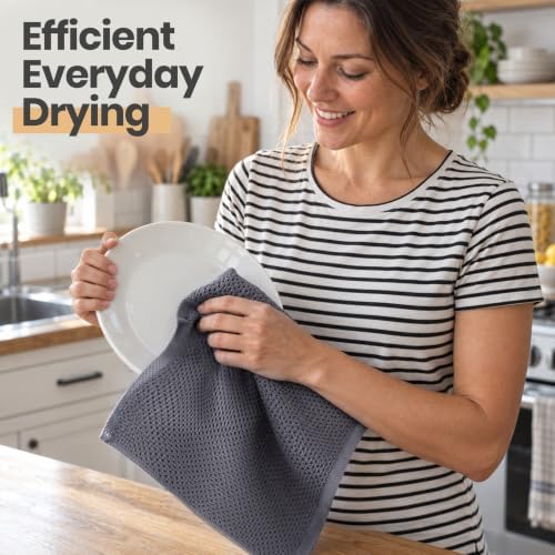 Utopia Kitchen 100% Cotton Waffle Weave Kitchen Towels (6 Pack, Grey)