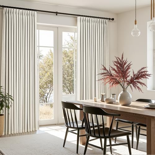 Nanspring 100% Blackout Linen Pinch Pleated Curtains 98 Inch Long