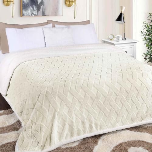 Reversible Soft Plush Cozy Jacquard Sherpa Fleece Throw Blanket King