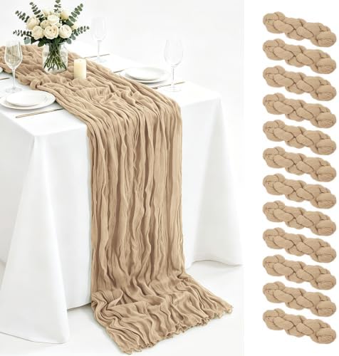 12 Pack Beige Cheesecloth Table Runner, 17x108 Inch 9FT Semi Sheer
