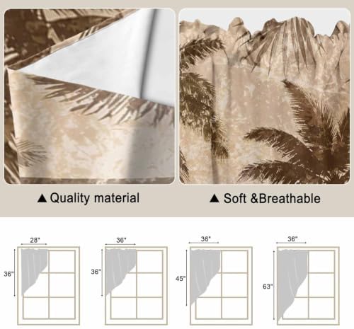Brown Palm Trees Swag Valance Curtains Vintage Gray Palm Fronds