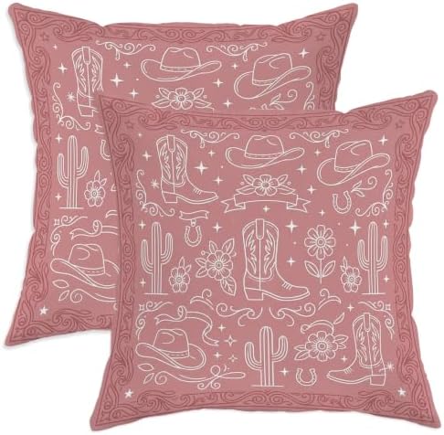 Cowboy Boots Throw Pillow Covers Set of 2, Rustic Bohemian Cowboy Hats
