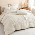 Litanika King Size Comforter Set, 3 Pieces Beige Tufted Boho Bedding