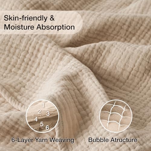Cotton Muslin Blanket for Adults, 6-Layer, California King, 120 x 90