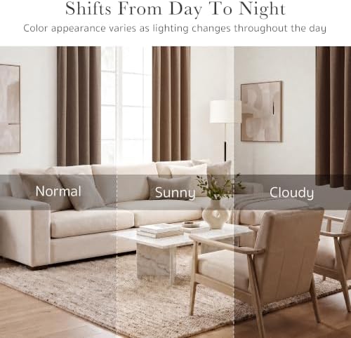 PONY DANCE Brown 100% Black Out Linen Curtains 72 Inches Long, 2