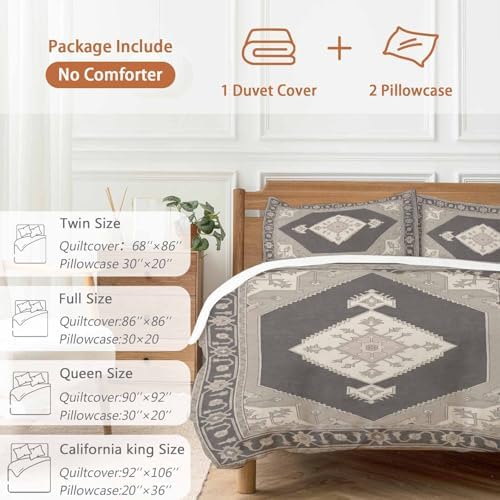 Grey Beige Boho Bedding 3 Piece Duvet Cover Set Full Size