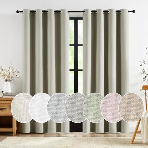 Jubilantex Faux Linen Blackout Curtains Taupe Grommet Top 84" L 2