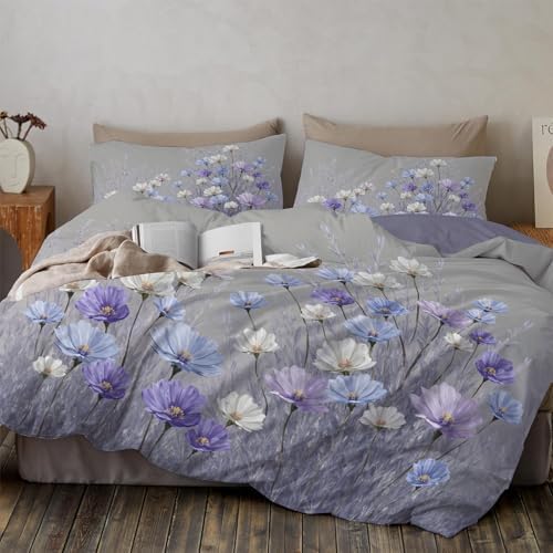 Hand-Painted Flower Cluster Duvet Cover King 3Pcs, Breathable