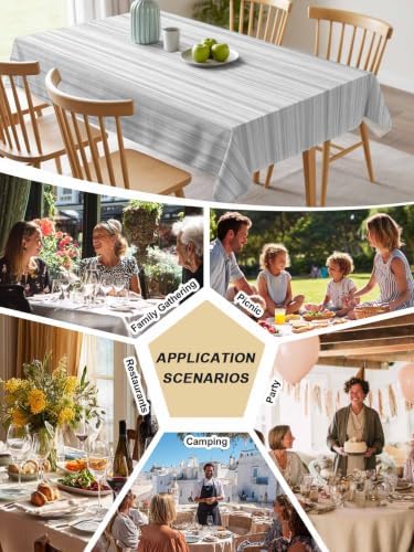 Modern Light Gray Lines Rectangle Tablecloth 60 x 120 Inches Vintage