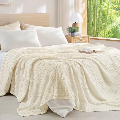 PHF Cooling Waffle Blanket for Hot Sleepers King Size, 104"x90", Ivory