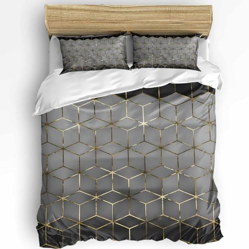Duvet Cover Set Queen, Gray Mottled Gradient Geometric 3 Piece Bedding