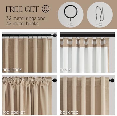 Topfinel Blackout Linen Blend Curtains 96 Inches Long 2 Panels,Black