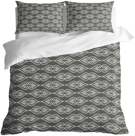Grey Boho Duvet Cover Queen Size, Farmhouse Neutral Chic Abstract