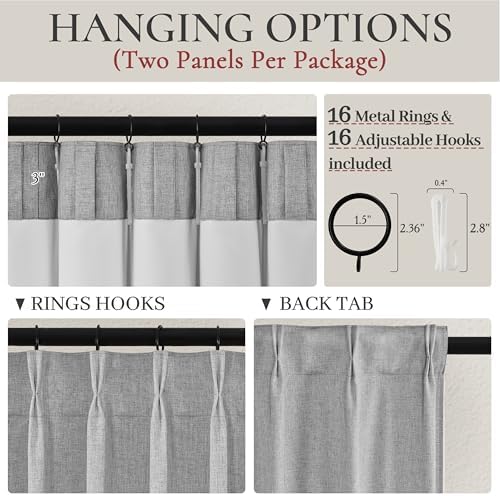Gray 108 Inch Extra Long Curtains for Living Room 2 Panels Set, Memory