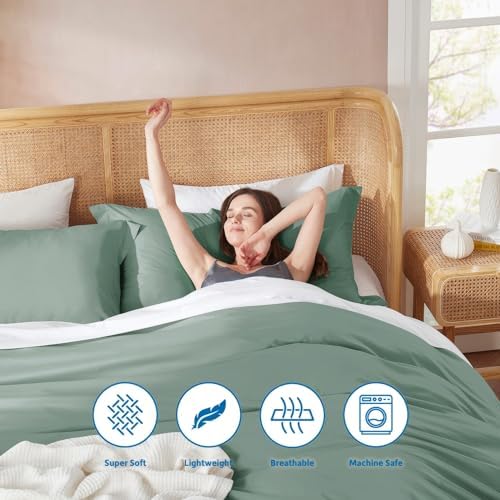 Nestl California King Duvet Cover Set with Comforter Insert - Sage