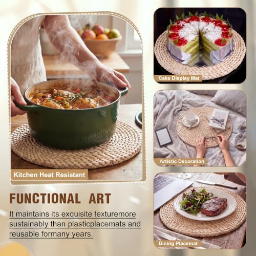 Set of 12 Round Woven Placemats Corn Husk 11.8'', Round