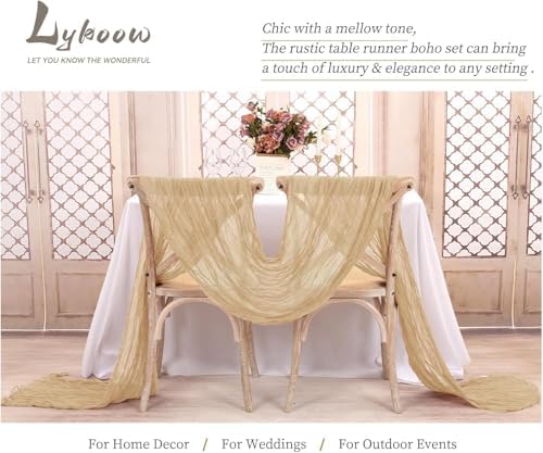 12 Packs Beige Table Runner, Charming Cheesecloth Table Runner 17 x